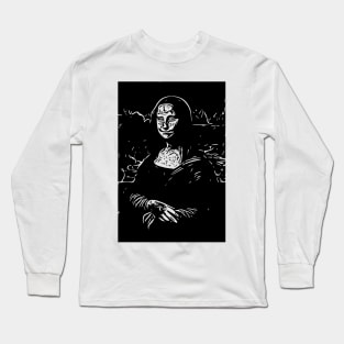 Evil Monalisa | Leonardo da Vinci line art | Black pop art Long Sleeve T-Shirt